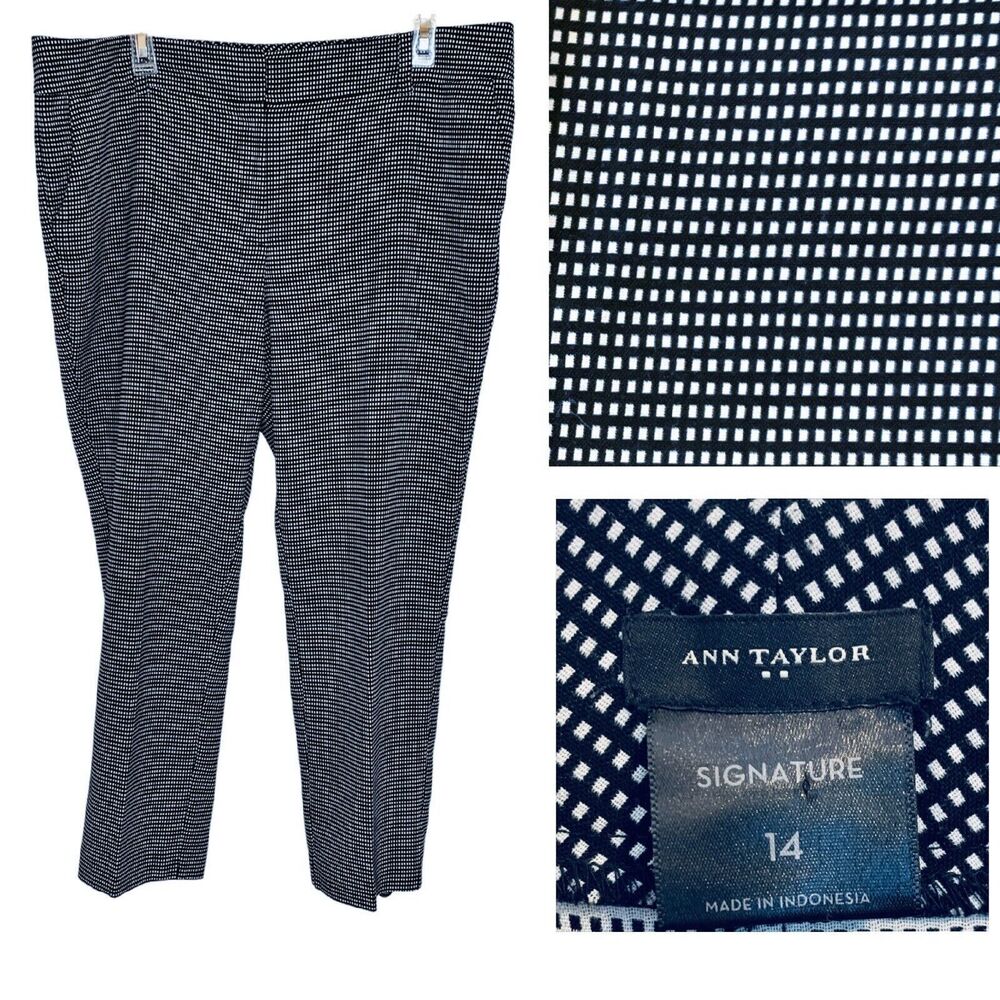 Ann Taylor‎ Signature Black & White Checked Pants Size 14 Trousers Career Office
